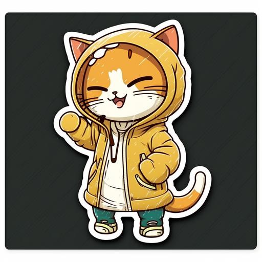 sticker::4 cute happy kawaii cat wearing hoodie cartoon style, smiley face, laughing hard, cartoon Very deformed characters, seamless background, cute, deformed, contour, vibrant, vector, white background::4 --s 250 --q 2 --v 4