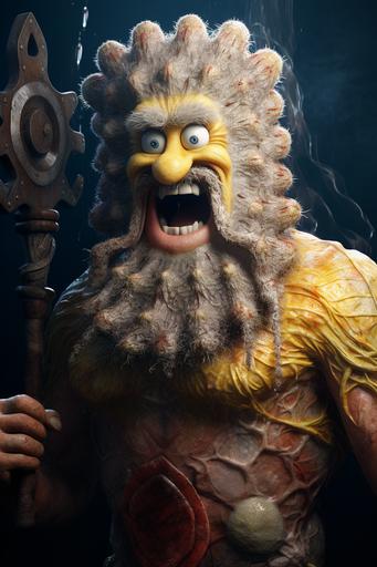 8k, detailed, photo, hyper-realistic picture of Spongebob fused with Zeus --aspect 6:9
