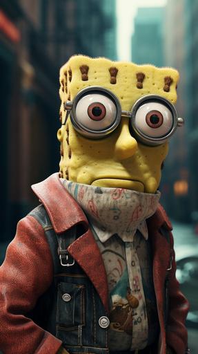 8k, detailed, photo, hyper-realistic picture of Spongebob as a gangster in Chicago, detailed background --ar 9:16