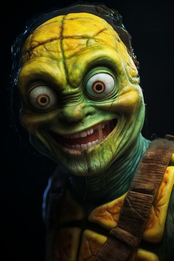 8k, detailed, photo, hyper-realistic picture of Spongebob fused with Ninja turtle --aspect 6:9