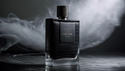 8k luxury editorial style photo, Shot on 80mm focal lens, Shutter Speed 1/1000, F/22, White Balance, 32 kelvin, surrounded by thick black fog, ultra detailed Nasomatto perfume bottle, black marble surface with white veins, gunpower scattered over the surface, natural light, photorealistic, classic, cinematic shot, depth of field, professional color grading, hdr, Ray Traced, Ray Tracing, Ambient Occlusion, Anti Aliasing, dramatic --ar 16:9 --no cartoon, 3d, unreal engine, rendering, octane, people, over saturated, high contrast, text, flowers, candles
