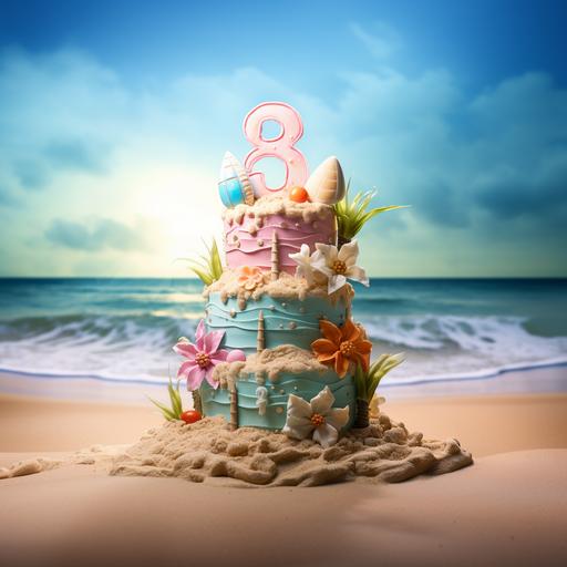 8th birthday cake for girl. Background beach
