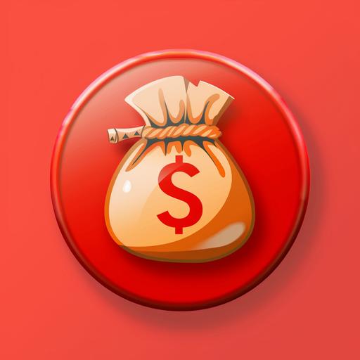 A badge with a picture of a bag of money. Use red for the background.