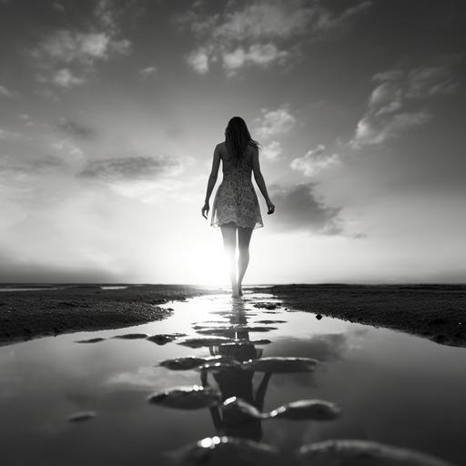 dreamscape, moving, black and white, changing, walking. feet, legs, imaginary world, natural space, life, natural light, sunset