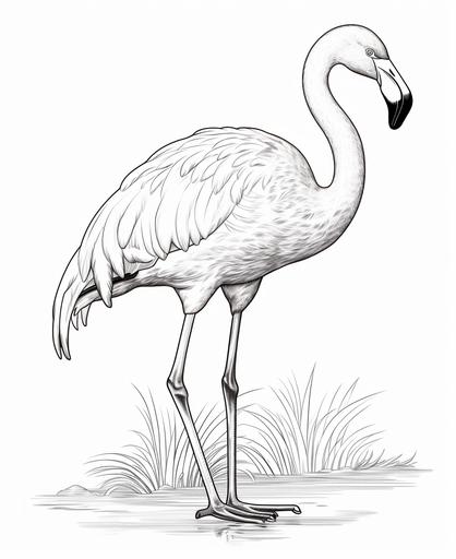 coloring page for kids, Flamingo, cartoon style, thick line, low detail, co shading --ar 9:11