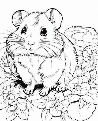 coloring page for kids, Hamster, cartoon style, thick line, low detail, co shading --ar 9:11