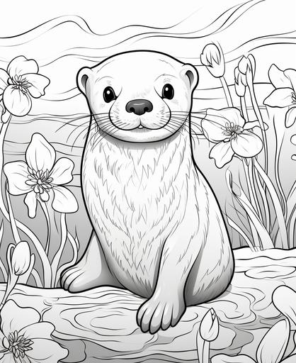 coloring page for kids, Otter, cartoon style, thick line, low detail, co shading --ar 9:11