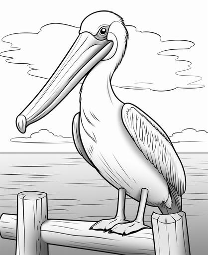 coloring page for kids, Pelican, cartoon style, thick line, low detail, co shading --ar 9:11