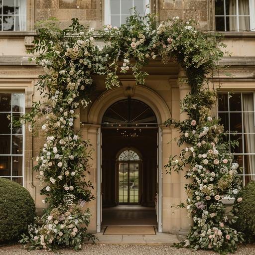 natural florals arch growing at the front door of grantley hall