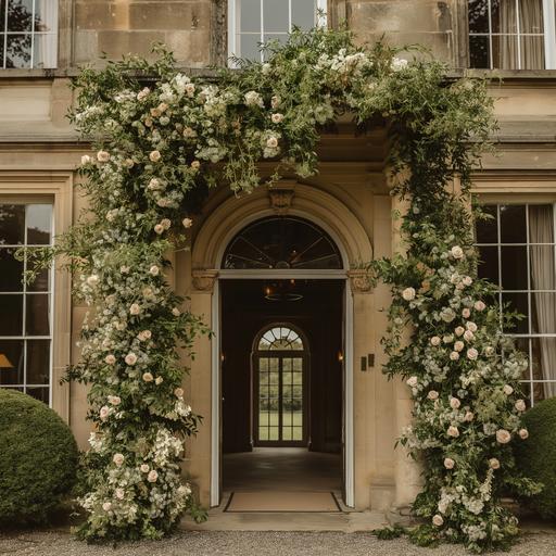 natural florals arch growing at the front door of grantley hall --v 6.0