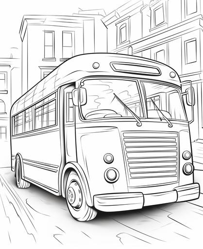 coloring page for kids, bus , cartoon style, thick line,low deteail, no shading --ar 9:11