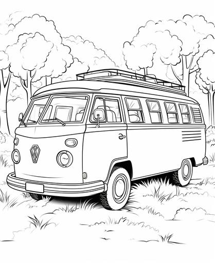 coloring page for kids, bus , cartoon style, thick line,low deteail, no shading --ar 9:11