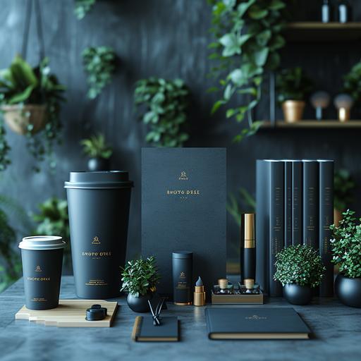 Branding design, brand guideline, brand logo logo mockup, package box, makeup pencil, books, paper bag, business card，poster, coffee cup, logo, notepad, flyer, t-shirt, Rollerup, abstract graphic behance, dribbble Extremely high resolution,dark blue, fluorescent green --s 750 --v 6.0
