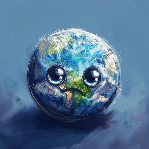a draw minimalist style, of the planet earth, with big eyes crying, with sad mouth
