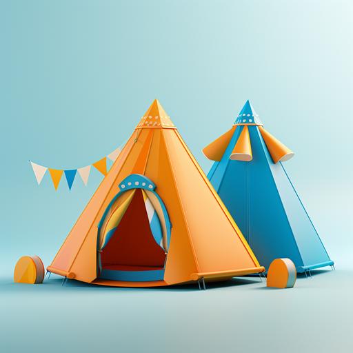 tents cartoon. 3d pixar. minimal background