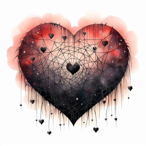 spiders on a heart-shaped web illustration