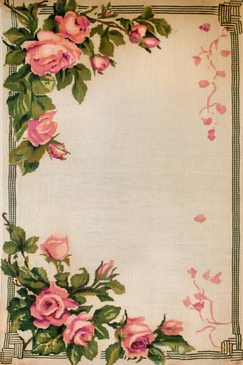 Letter sheet with ornament edge of cross-stitch embroidery in rose pattern --ar 2:3 --v 6.0