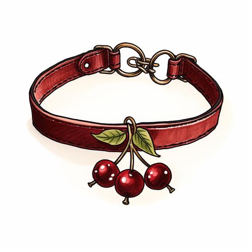 simple logo drawing of thick leather choker necklace with a bundle of chokecherries as the charm, set in the corner of the frame