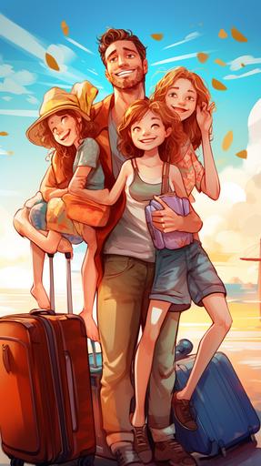 cool background wallpaper vectors graphics art that has a travel theme with family of 4 daughters --ar 9:16
