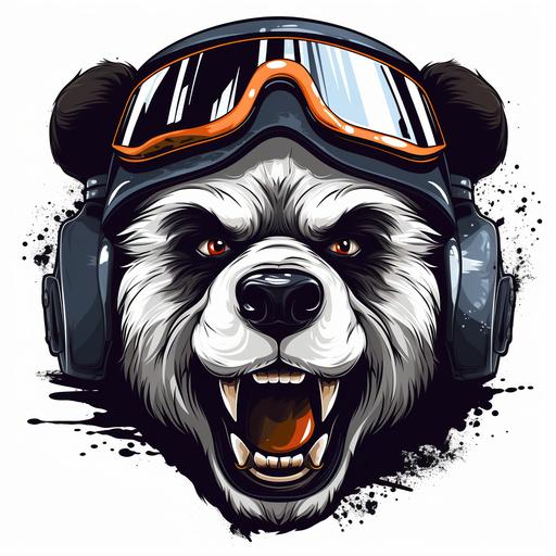 angry panda bear with sharp teeth wearing old aviator helmet type logo vectorized