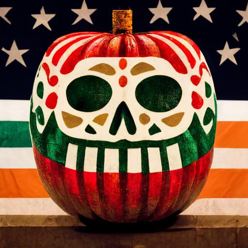 dia de los muertos, mexico city, pumpkin, mexican flag, american flag, big apple, polca dot