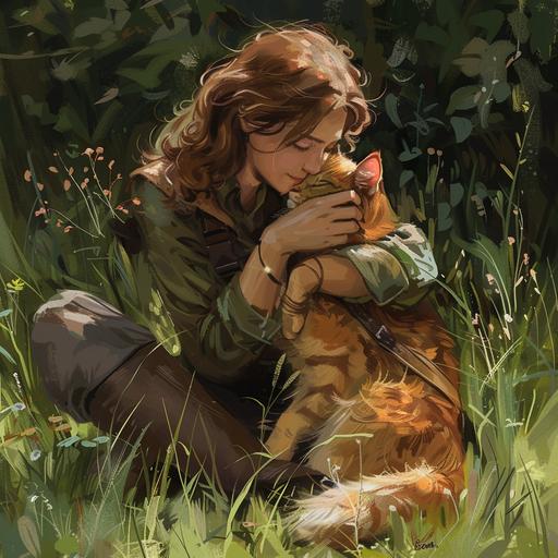 Whiskers, now tired but relieved, nuzzled against Emma in gratitude. The kind hunter smiled, recognizing the trust that had formed between them. With a gentle pat on Whiskers' head, Emma bid him farewell and watched as the little adventurer disappeared into the familiar surroundings of his home.