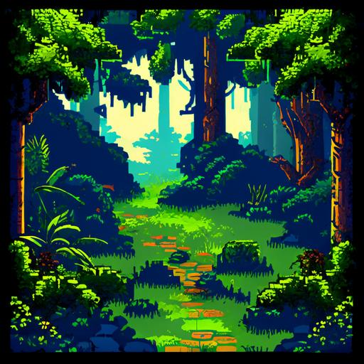 A 16-bit style digital tile set, 128x128 pixels, for a fantasy RPG, depicting lush forests, ancient ruins, and magical landscapes, created with intricate patterns, vibrant colors, and bold contrasts. The top-down perspective provides a unique visual experience, while the pixel art style conveys nostalgia and wonder. Lighting casts soft shadows, enhancing depth and atmosphere. Inspired by artists like Shigeru Miyamoto and Toby Fox. Ethereal, enchanting, immersive --s 1000