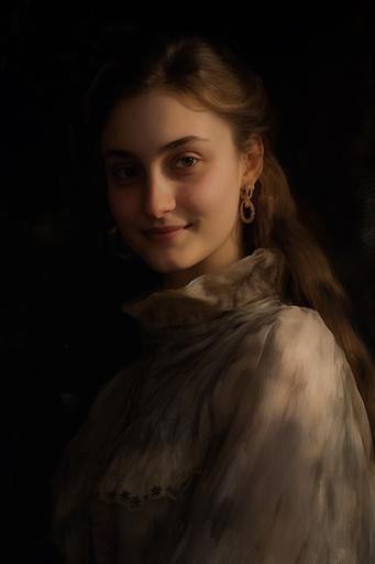 A 1800s painting of a beautiful young blonde spanish woman, with an elegant dress, painted by Francisco De Goya, wide shot --ar 2:3 --v 5