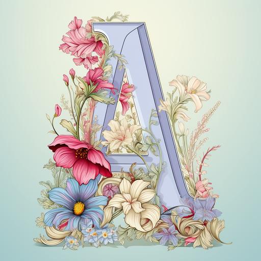 A Alphabet font art line decorated with flower artline and no shadow , no sheding pastel background