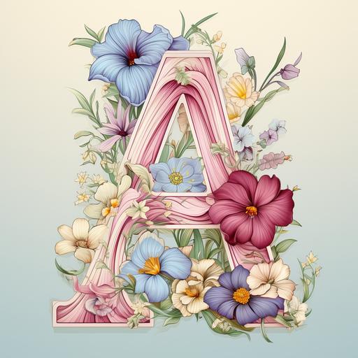 A Alphabet font art line decorated with flower artline and no shadow , no sheding pastel background