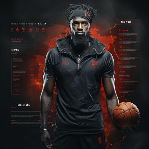 A BLACK WEBSITE WITH HINTS OF GRAY AND RED FOR A BASKETBALL TEAM. --s 750