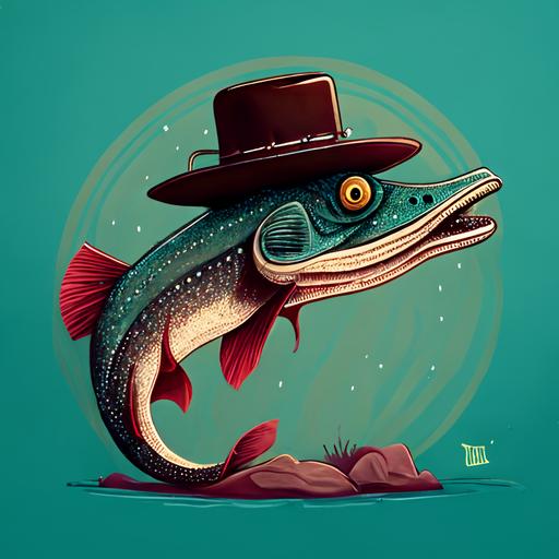 A Gar fish with a cowboy hat cartoon style --uplight --v 4