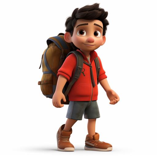 A Midjourney unfolds, bringing to life a spirited 7-year-old boy named Alex in a charming Disney/Pixar animation style. With his olive skin radiating warmth, Alex's twinkling brown eyes exude excitement as he stands ready for a thrilling hike. Dressed in a plain red shirt that pops with color and khaki shorts that allow for adventure, he's prepared for whatever lies ahead.