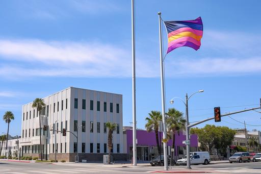 A Pride flag flowing at half mast in memory of Pulse Nightclub --ar 3:2 --v 5.1