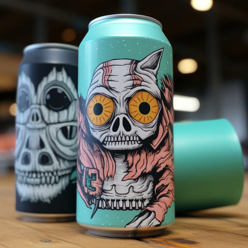 A Sour ale ipa can with a half cat half skeleton on the front of the can.