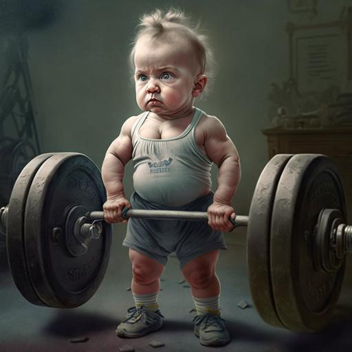 A baby lifting weights --v 4