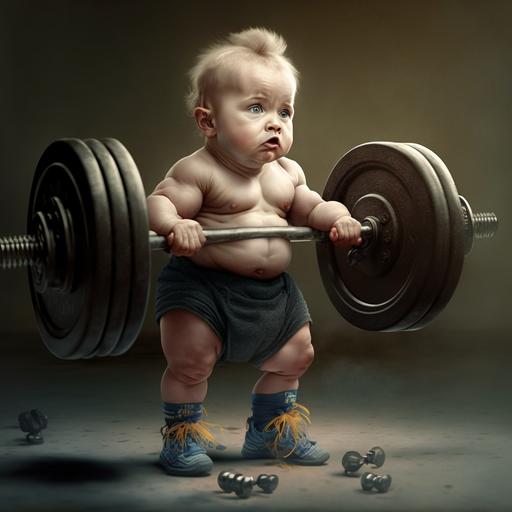 A baby lifting weights --v 4