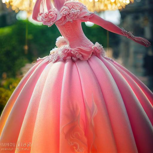 A beautiful heavenly, weeding dress, incredible details, baroque, art nuveau, Beaux Arts, pink and melon colors, open leg from beside, incredible body shape, incredible intricate details, finely detailed, UHD, 8K BRAVÍA XR SONY, incredible cinematic lights, sunny, ambient occlusion, shining, ULTRA HIGH RESOLUTION, mesmerizing quality --s 5000 --upbeta --testp