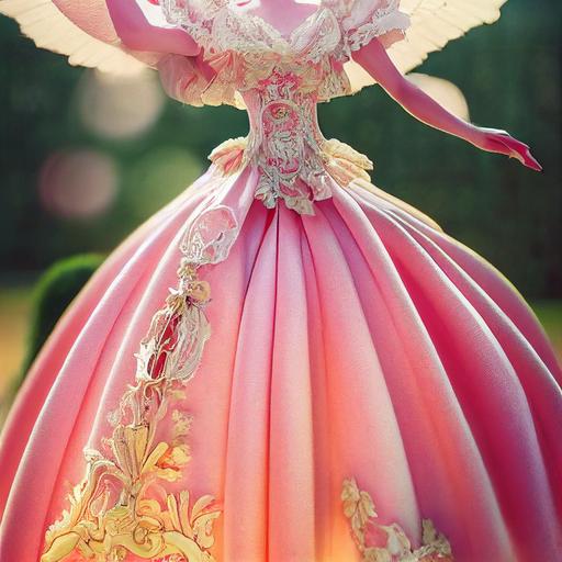 A beautiful heavenly, weeding dress, incredible details, baroque, art nuveau, Beaux Arts, pink and melon colors, open leg from beside, incredible body shape, incredible intricate details, finely detailed, UHD, 8K BRAVÍA XR SONY, incredible cinematic lights, sunny, ambient occlusion, shining, ULTRA HIGH RESOLUTION, mesmerizing quality --s 5000 --upbeta --testp