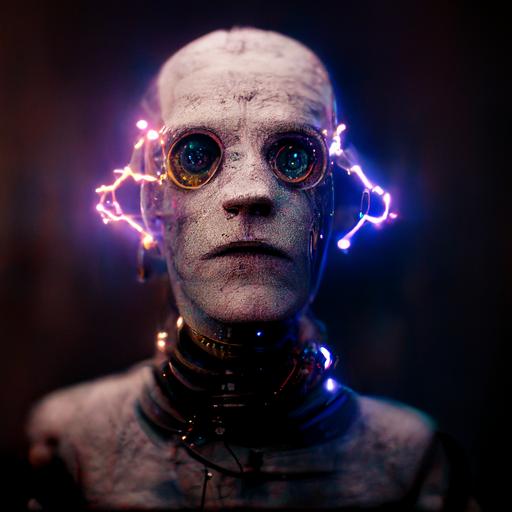 A being of enormous intellect . wires, silicone, tears, anger, Humanoid like appearance, Demigod, it can manipulate spacetime through gravity convergence, and loves karaoke, hd, 8k, hyperrealistic , Cinematic, dramatic lighting, octane render, hyper photoralistic 35 mm,