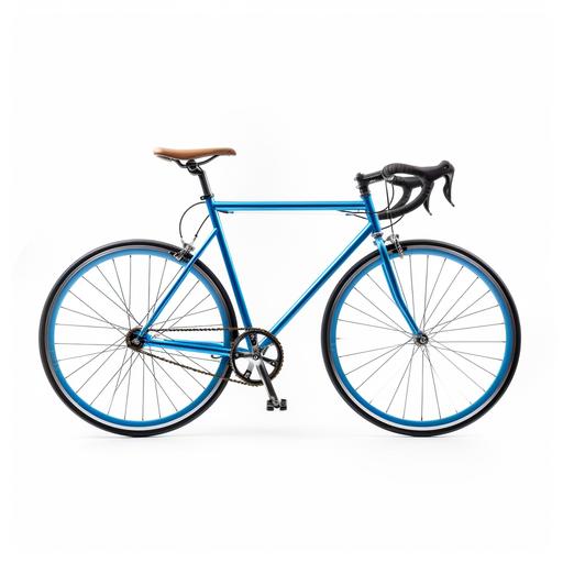 A blue high-speed bicycle in profile on a white background