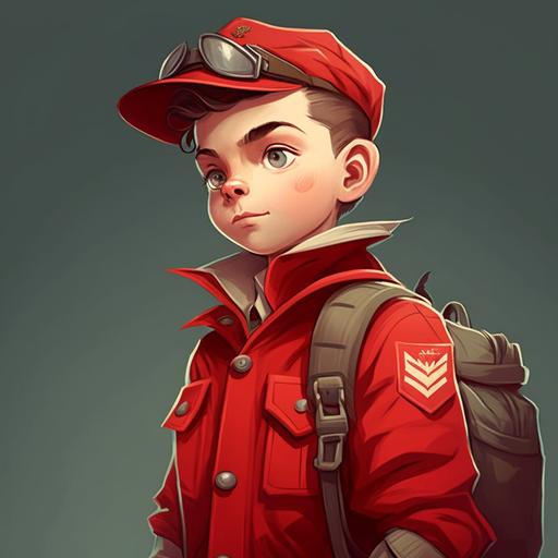 A boy Dan wearing a red hunter's uniform cartoon --v 4 --s 250 --uplight
