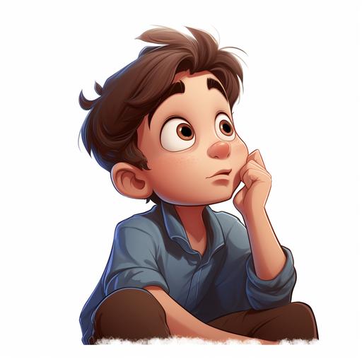 A boy thinking, Disney cartoon style, White background