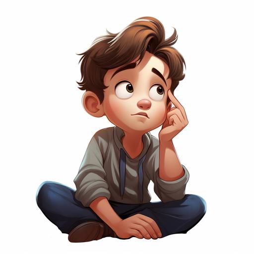 A boy thinking, Disney cartoon style, White background