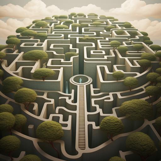 A brain-shaped maze with a path leading to a balanced plate