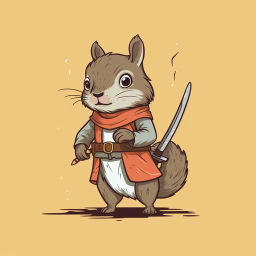 A brave and adventurous 2D squirrel animation character, syle minimalist comic,