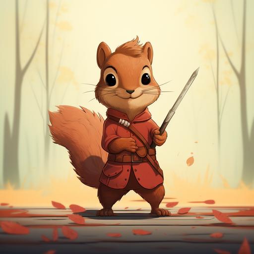 A brave and adventurous 2D squirrel animation character, syle minimalist comic squirrel named pierre lazzo