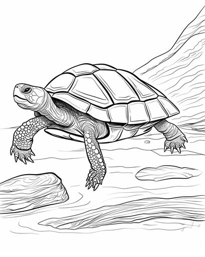A calm turtle slowly walking, coloring book page, black and white, no shading --ar 4:5 --v 6.0