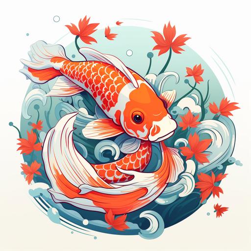 A cartoon illustration featuring a joyful and festive koi fish, radiating happiness and simplicity in its design. This composition captures the celebratory atmosphere with a cheerful and uncomplicated portrayal. (cartoon illustration, festive koi fish). (artistic camera). (soft-focus lens). (joyful atmosphere). (simple yet cheerful design).