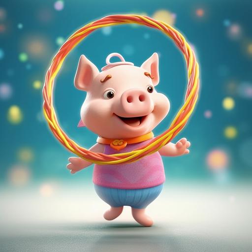 A cartoon pig toy spinning a hula hoop --q 2 --s 250